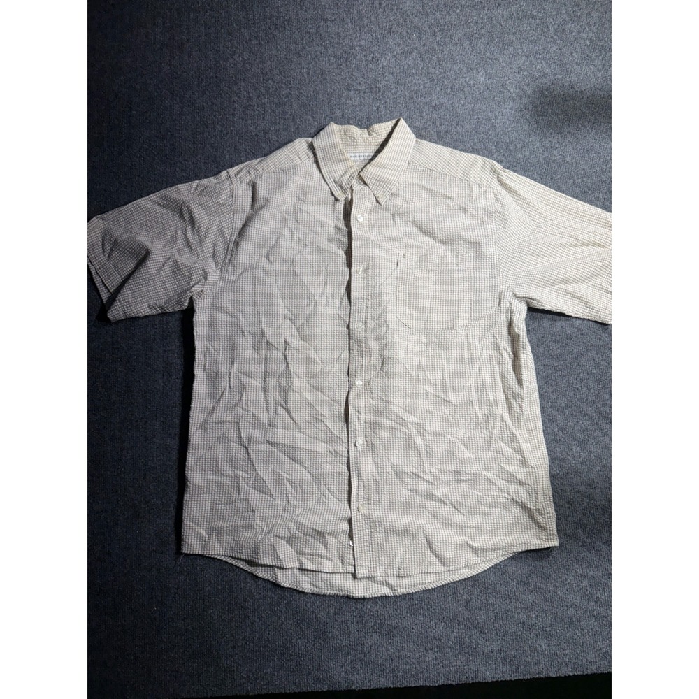 Knightsbridge‎ Mens Tan Gingham Seersucker Short Sleeve Button Down Shirt Medium